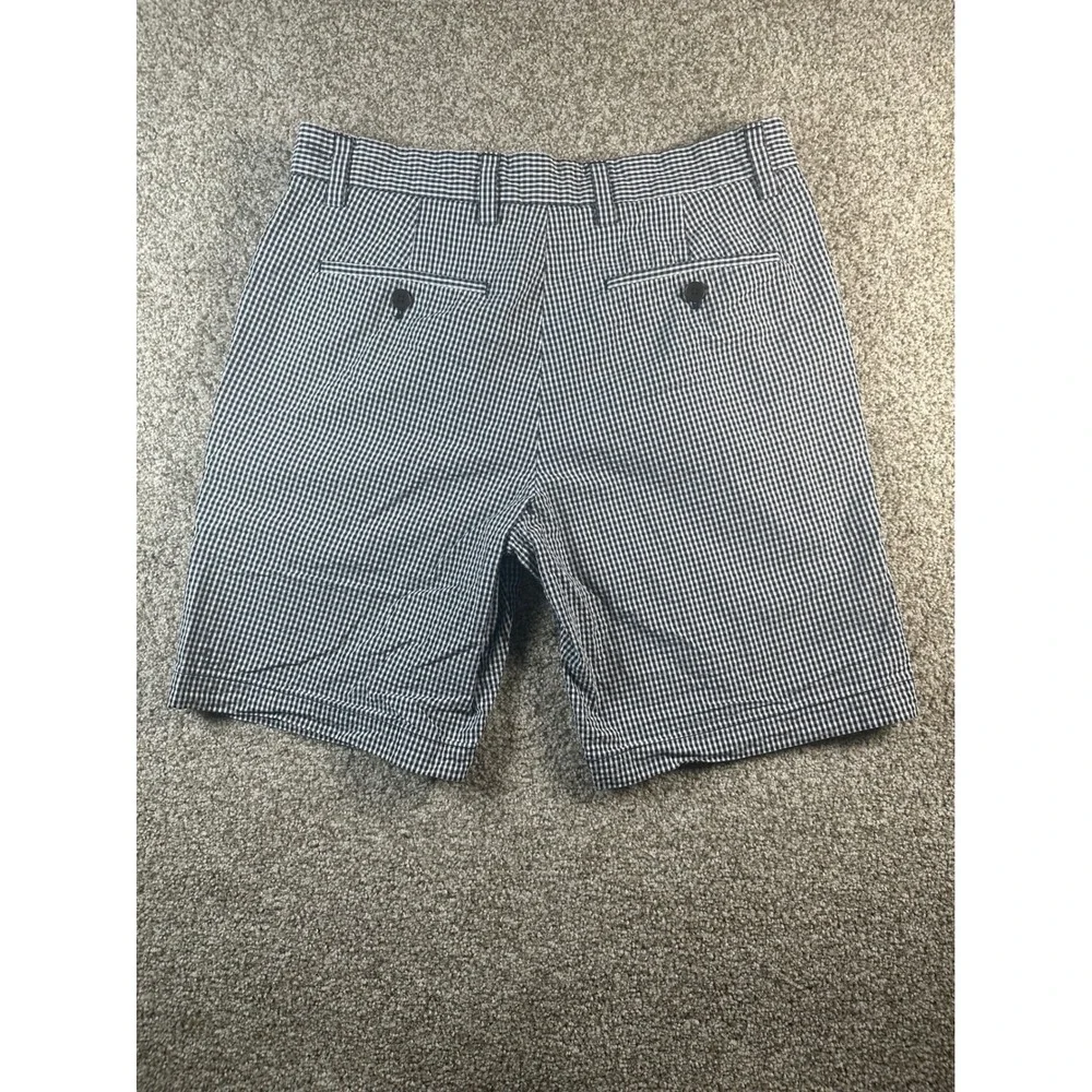 Banana Republic Aiden Short Mens 30 Navy Blue White Gingham Cotton Chino Shorts